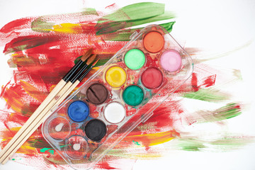 Fototapeta premium Paint brushes and paints for drawing.