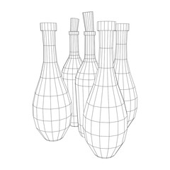 Different wine bottles. Model wireframe low poly mesh vector illustration