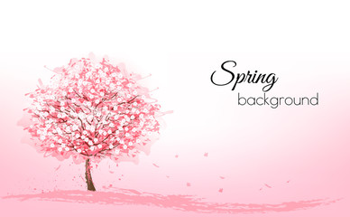 Obraz premium Beautiful background with a pink blooming sakura tree. Vector.