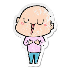 distressed sticker of a happy cartoon bald man