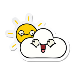 sticker of a cute cartoon sunshine and cloud