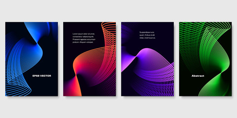 Set of Futuristic Colorful Templates with Wavy Lines. EPS8 Vector.