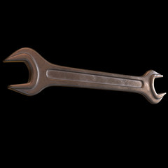 Wrench. Spanner repair tool. Mechanic or engineer instruments. Support service 3d render illustration on black background.
