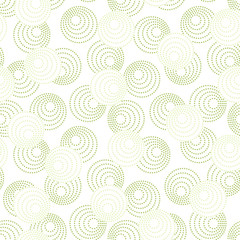Green concentric circles with dotted outline. Seamless geometric pattern on white background. Vector image