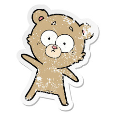 distressed sticker of a surprised bear cartoon