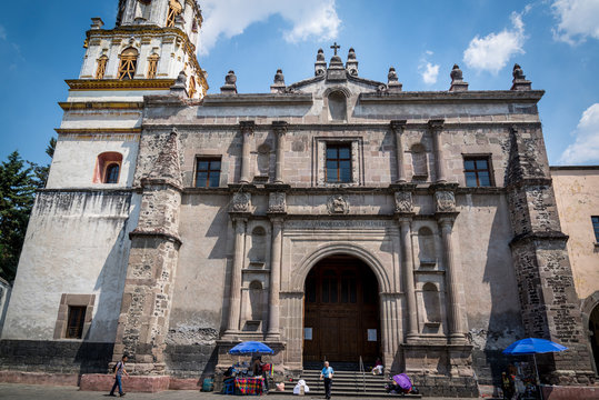 Main facade of Parish of San Juan Bautista, Coyoacan, Mexico City, Mexico