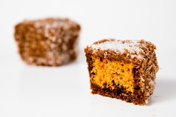 Home made gingerbread shaped- cubes with grated coconut - Sweet temptation.