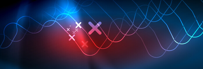 Neon glowing techno lines, hi-tech futuristic abstract background template with square shapes