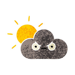 retro illustration style cartoon storm cloud and sun