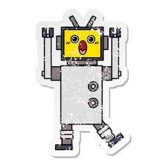 distressed sticker of a cute cartoon robot