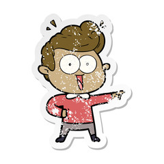 distressed sticker of a cartoon excited man