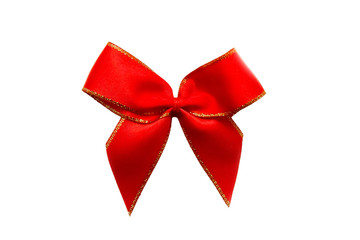 red bow with gold edging on a white background