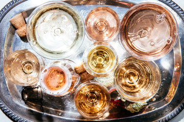 Champagne and Sparkling Rose on Silver Tray