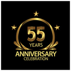 fifty five years anniversary golden. anniversary template design for web, game ,Creative poster, booklet, leaflet, flyer, magazine, invitation card - Vector