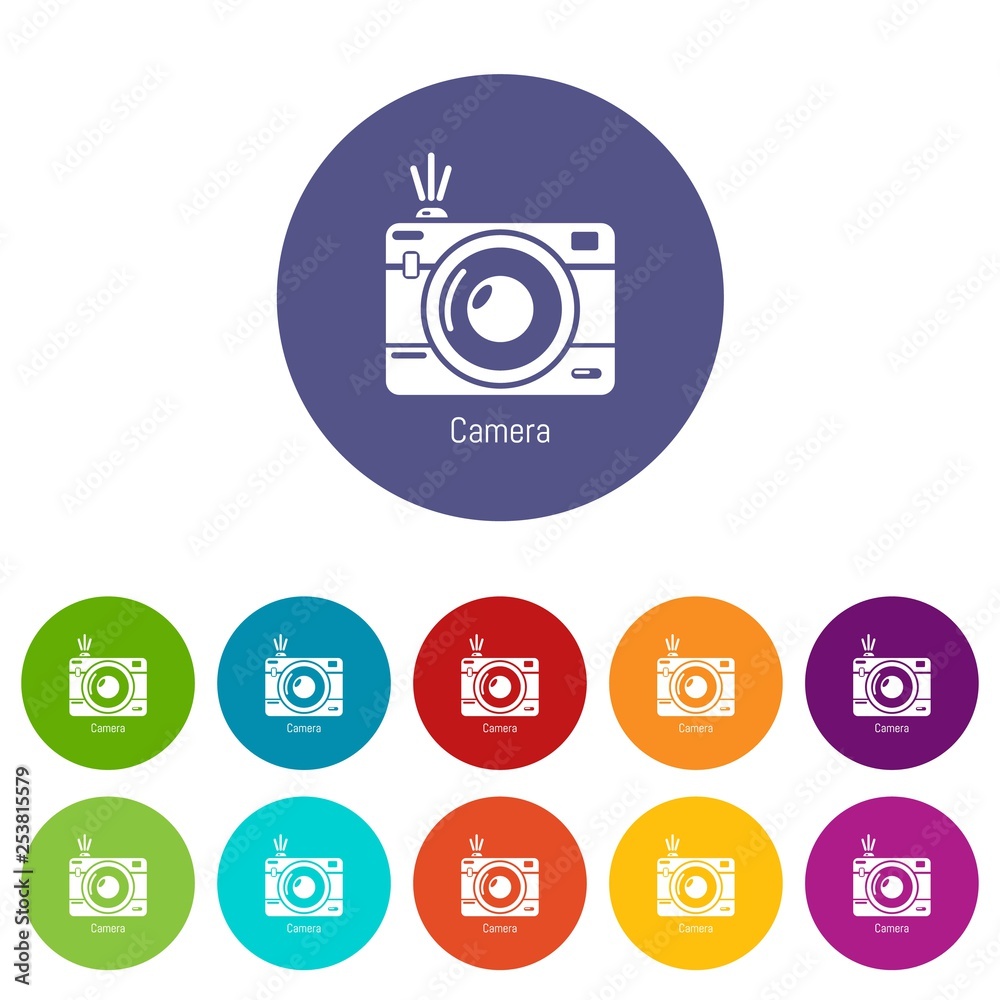 Poster camera icons color set vector for any web design on white background