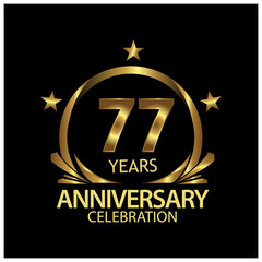 Seventy seven years anniversary golden. anniversary template design for web, game ,Creative poster, booklet, leaflet, flyer, magazine, invitation card - Vector