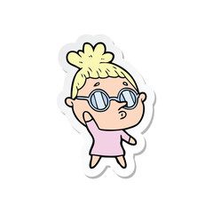 sticker of a cartoon woman wearing glasses