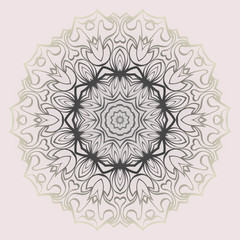 Fashion Design Print With Floral Mandala Ornament. Vector Illustration. Oriental Pattern. Indian, Moroccan, Mystic, Ottoman Motifs. Anti-Stress Therapy Pattern. Beige pastel color