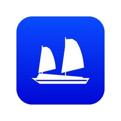 Vietnamese junk boat icon digital blue for any design isolated on white vector illustration