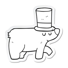 sticker of a cartoon bear wearing top hat