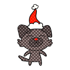comic book style illustration of a dog wearing santa hat
