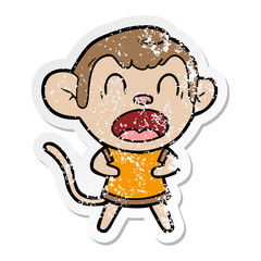 distressed sticker of a shouting cartoon monkey