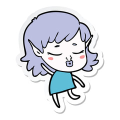 sticker of a pretty cartoon elf girl dancing