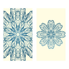 Design Vintage Cards With Floral Mandala Pattern And Ornaments. Vector Template. Islam, Arabic, Indian, Mexican Ottoman Motifs. Hand Drawn Background. Milk blue color