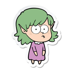 sticker of a cartoon elf girl staring