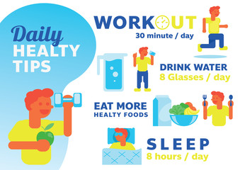 daily healthy tips illustration with man character design