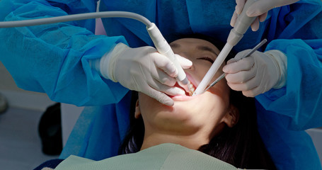 Asian Woman have dental check up in the clinic