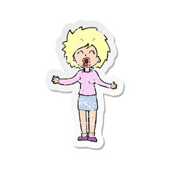 retro distressed sticker of a cartoon loud woman