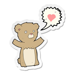 sticker of a cartoon teddy bear with love heart