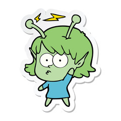 sticker of a cartoon alien girl