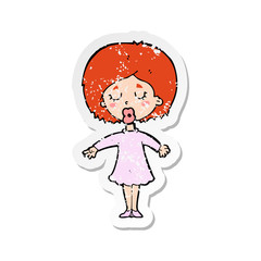 retro distressed sticker of a cartoon woman in dress