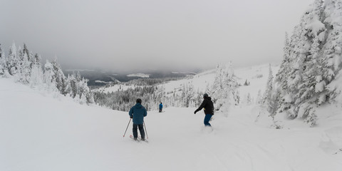 Tourists skiing in Sun Peaks Resort, Sun Peaks, Kamloops, British Columbia, Canada