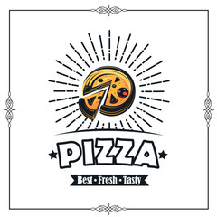retro illustration of fast food emblem with pizza