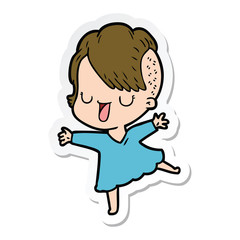 sticker of a cute cartoon girl with hipster haircut
