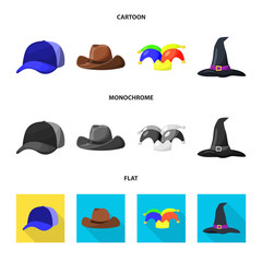 Vector illustration of clothing and cap icon. Set of clothing and beret vector icon for stock.