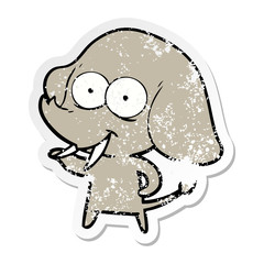 distressed sticker of a happy cartoon elephant