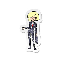 retro distressed sticker of a cartoon businesswoman