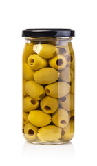 olives bottles on a white