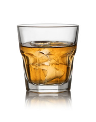 Glass of scotch whiskey and ice