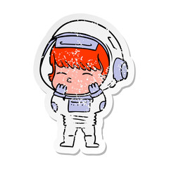 Obraz premium distressed sticker of a cartoon curious astronaut