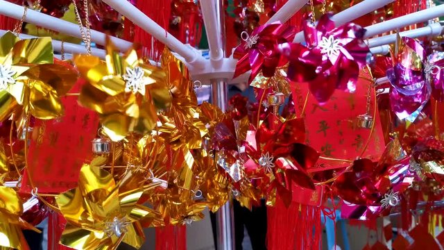 On the third day of the Chinese Lunar New Year, full of windmill in the stall for sale, Sha Tin, Hong Kong, 7 Feb 2019