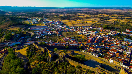 Alburquerque. Historical village of Badajoz. Extremadura, Spain. Drone photo