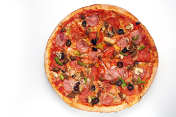 Round bright pizza on white background