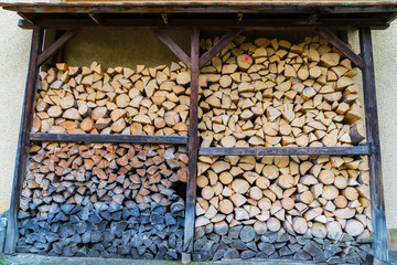 Many pieces of firewood stacked