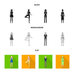 Vector design of posture and mood logo. Set of posture and female vector icon for stock.