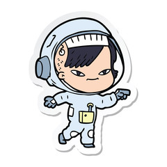 sticker of a cartoon astronaut woman